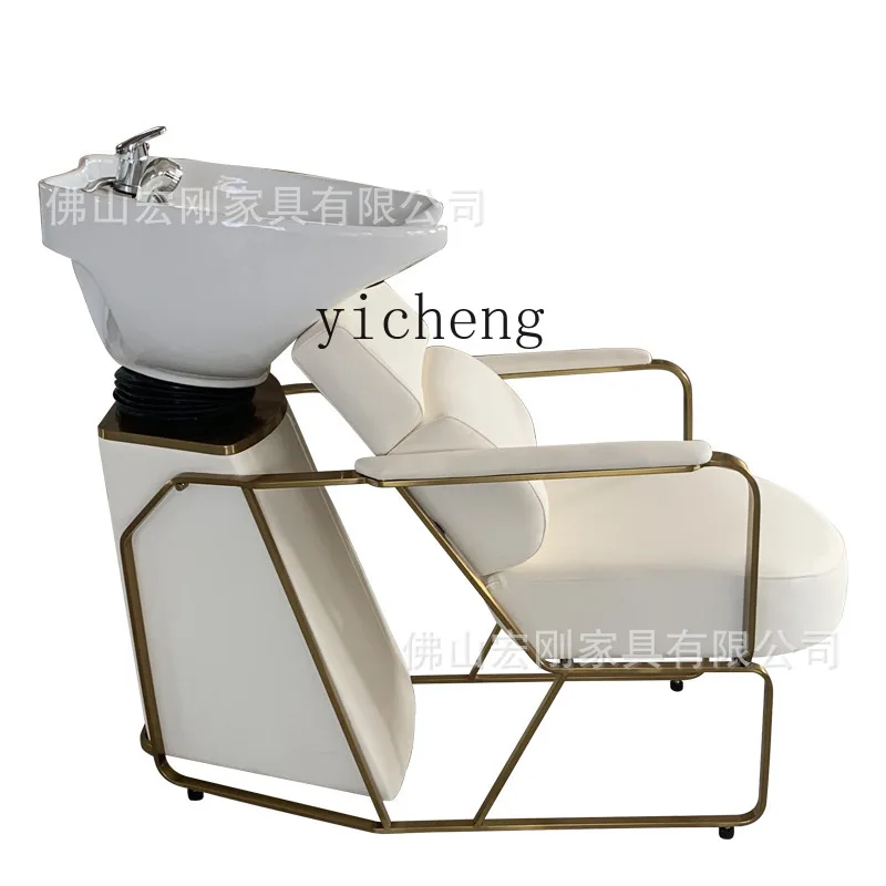 Zk Barber Shop Shampoo Chair Ceramic Deep Basin Hair Salon Hair Salon Lying Half Stainless Steel Flushing Bed