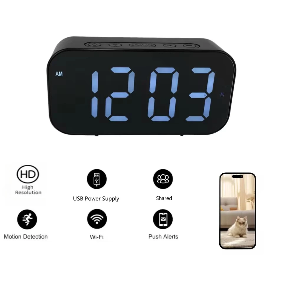 

1080P HD Clock Camera Mini WiFi6 Remote Viewing Motion Detection Cam Home Security Surveillance Loop Record with 16GB SD Card