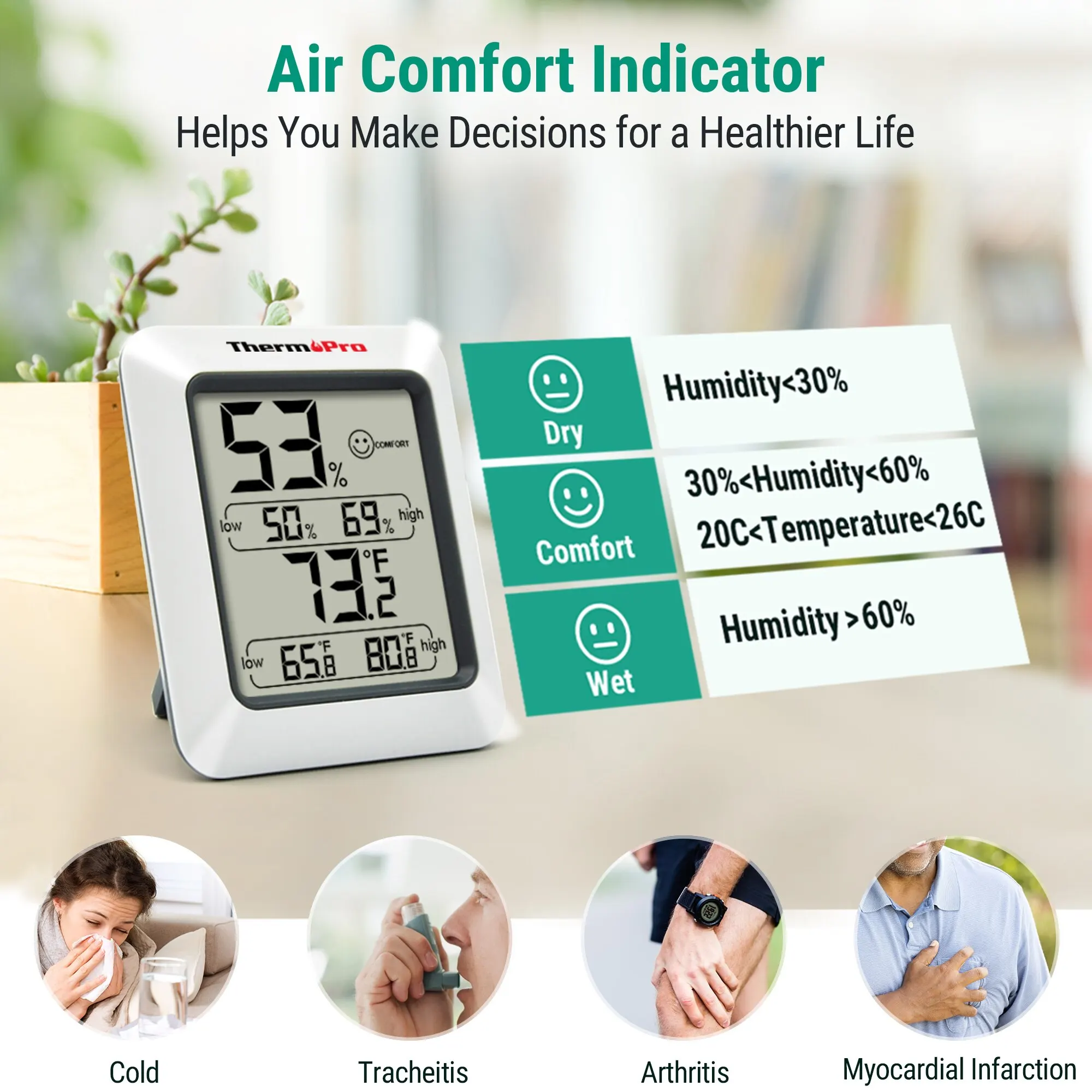 ThermoPro TP50 Cyfrowy termometr wewnętrzny Higrometr Temperatura monitora wilgotności dla domu