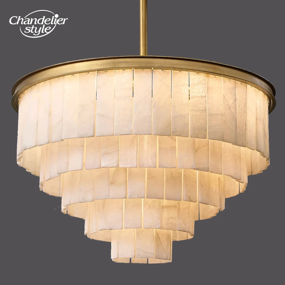 Glace Calcite Round Chandeliers Modern Classic LED Tiers Marble Stone Lights Fixture Farmhouse Living Room Dining Room Lamps