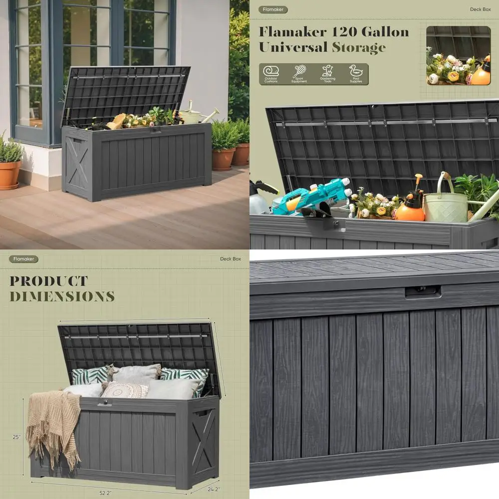 

Большая коробка из смолы на 120 галлонов — водонепроницаемое уличное хранилище для патио, сада и аксессуаров для бассейна (серый)