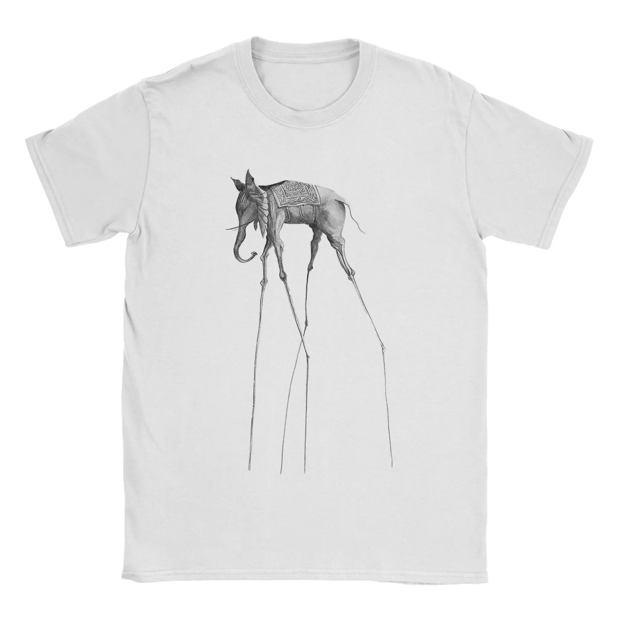 Funny Salvador Dali Elephant T-Shirts Men Crew Neck Pure Cotton T Shirts Surrealist Art Short Sleeve Tees 4XL 5XL 6XL Clothes