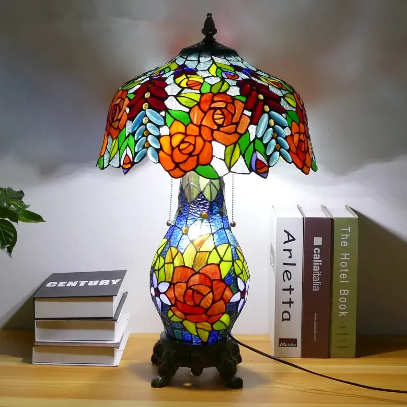 

86LIGHT Tiffany Table Lamp American Retro Living Room Bedroom Lamp Luxurious Villa Hotel Stained Glass Desk Lamp