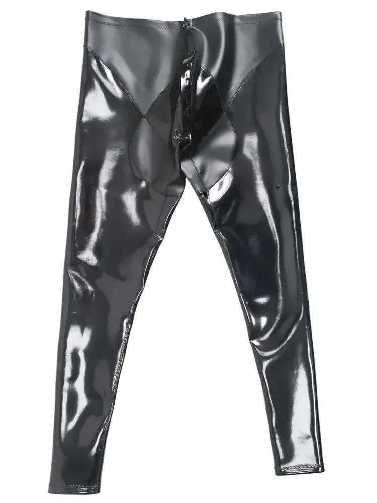 

Men PU Elastic Pants Latex Double Sides Men's Pencil Pants Stage Dance Legging Slimming Tights Leg PU Jeans Trousers Plus Size