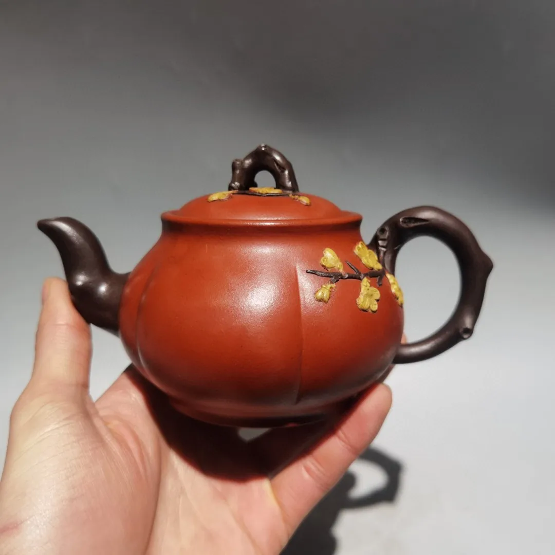 

7"Chinese Yixing Purple Clay Pot Pottery Plum blossom pattern Kettle Red mud Teapot Pot Tea Maker Office Ornaments