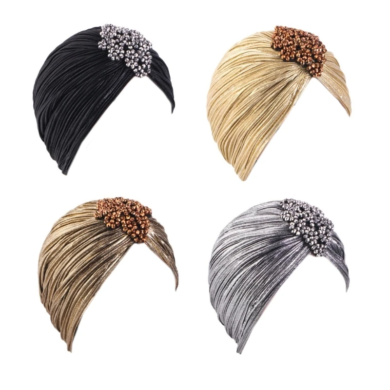 

Luxurious Rhinestones Hat Fashionable Headscarf Hat Women's Headwear Muslims Hat for Chemo Patients and Fashion Accessory