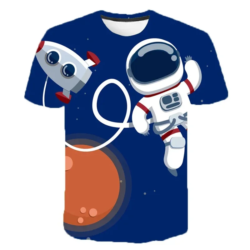 

Cartoon Astronaut Pattern T-shirts Summer Fashion Planet 3D Printed T Shirts Trend Mens Short Sleeve Streetwear Oversized Tees