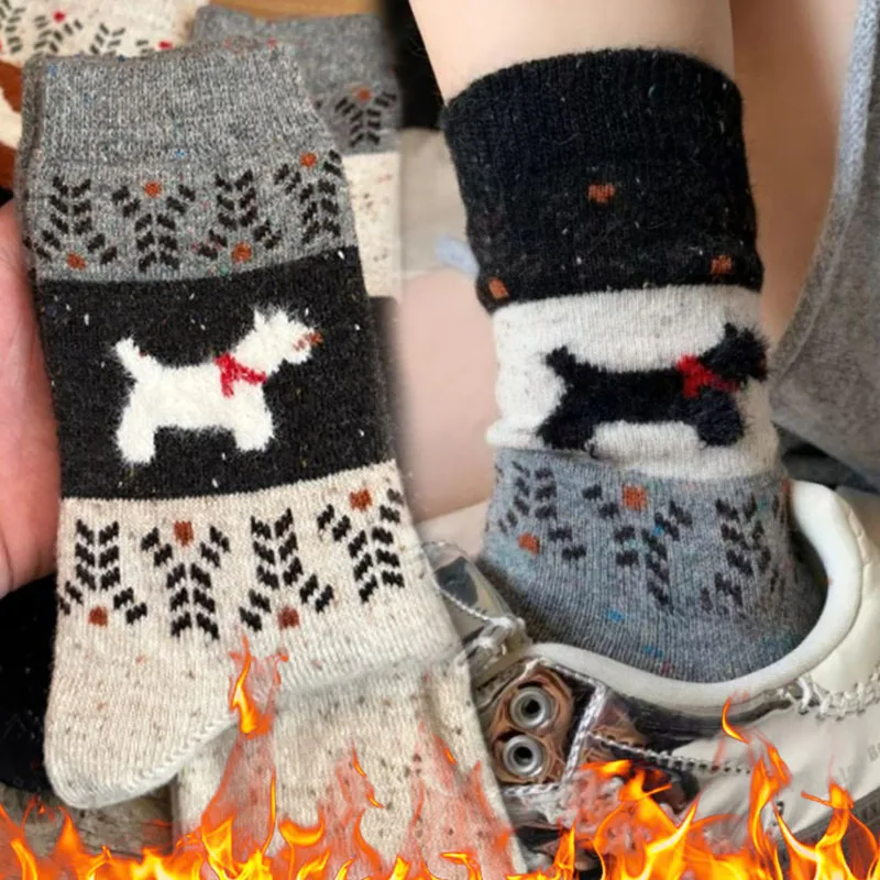 

Cartoon Dog Pattern Plush Women's Socks Kawaii Harajuku Breathable Autumn Winter Mid-tube Socks Women Business Christmas Gifts