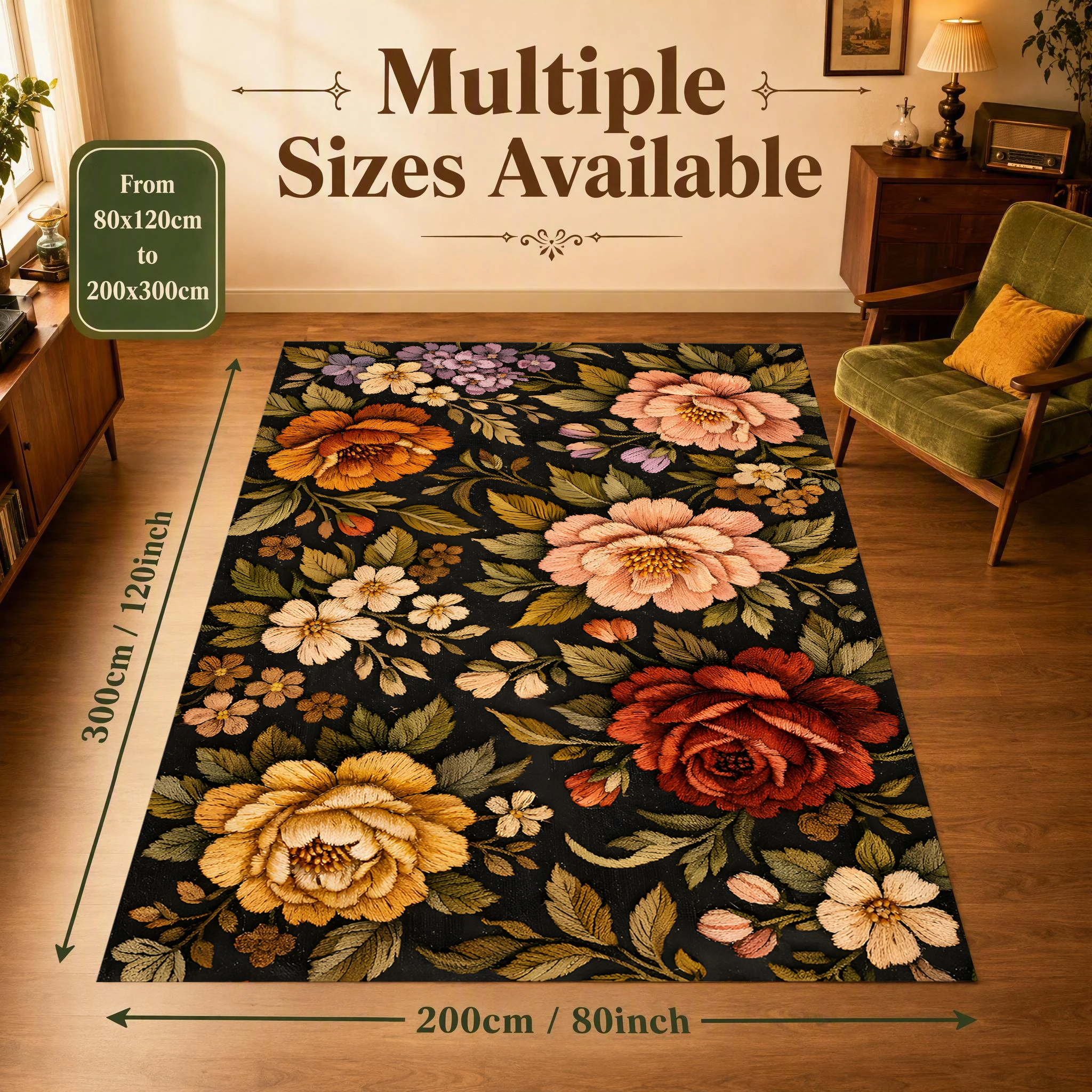 Velvet Rug Autumn Warm Blooming Flower Retro Oil Painting for Living Room Bedroom Entryway Decor