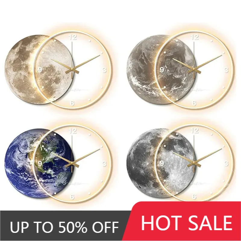Premium Wabi Sabi Moon Wall Clock LED Wall Lamp Dining Room Decor Lighted Wall Art Silent Quartz Unique Design Home Interior