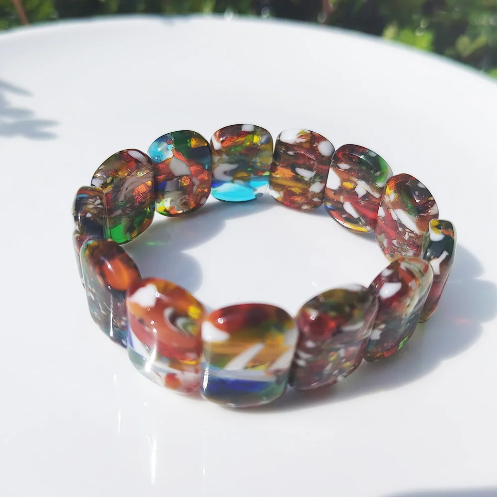 1 قطعة الزجاج الرجعية اللون كريستال موران الأزهار القطع الناقص Lampwork زهرة سوار للنساء خمر هدية حفلة عناصر رخيصة مستطيل #6