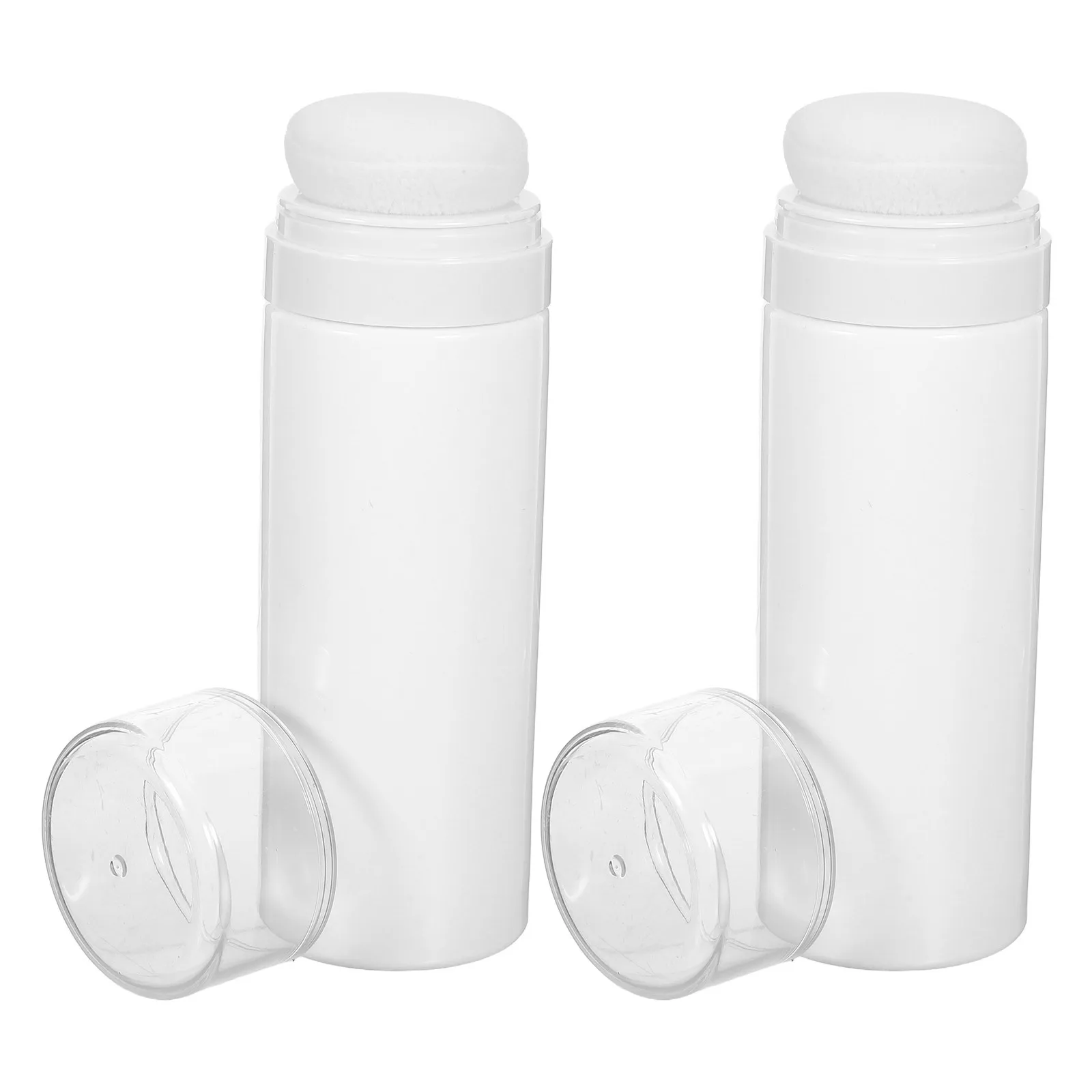 

2pcs Baby Puff Box Wide Mouth Talcum Powder Container For Travel Home Use Simple Storage Bottle With Puff Convenient Body Powder