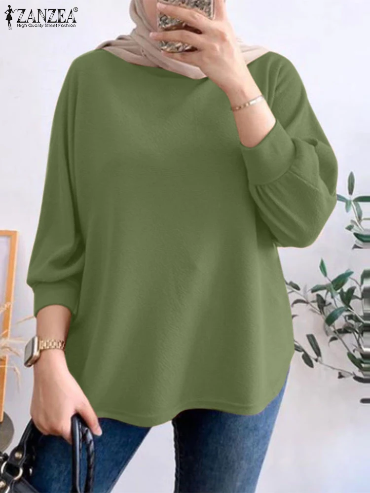 

Elegant Long Lantern Sleeve Shirt Women Muslim Blouses ZANZEA Turkey Abaya Casual Loose Blusas Islamic Clothing Summer Tops 2025
