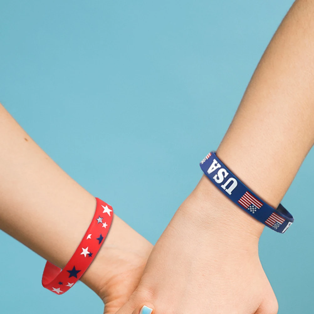 

12 Pcs Wrist Band American Flag Bracelet Independence Day Wristband Chic Bracelets Decorative Silicone Jewelry
