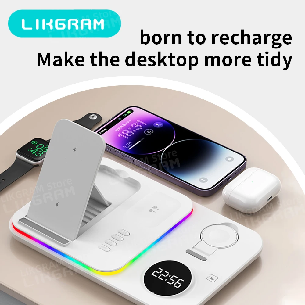 LIKGRAM Pengisi Daya Nirkabel untuk iPhone 12-17 Apple Watch AirPods 3-4 (tidak untuk Airpods 2) A82