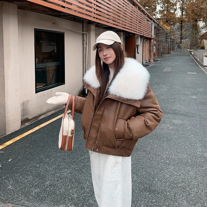 New Women's Short Style with A Large Fur Collar Suitable for Winter Down Cotton Jackets Tops Perfect for Daily Commuting