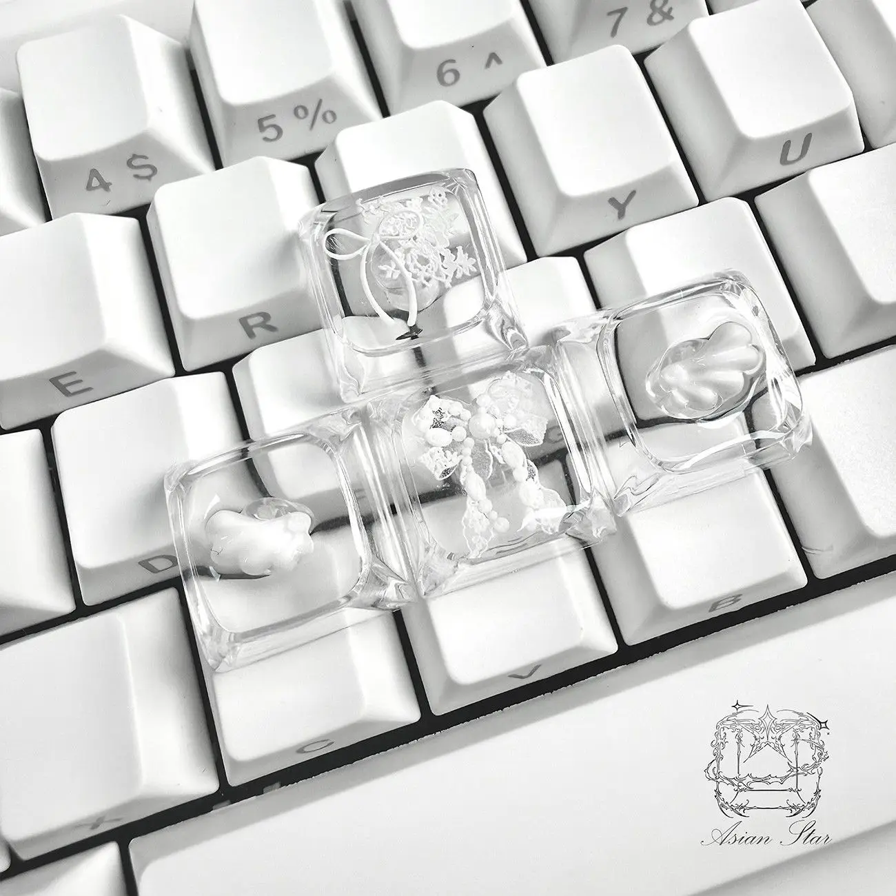New Cute Bowknot Wings Keycap Set for Mechanical Keyboards Key Cap Keyboard Decoration Shine-through Personalized Cross