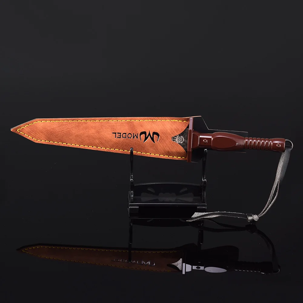 22cm Damascus Assault Dagger Medieval Weapon Model Sword All Metal with Holster Steel-grained Home Ornament Collections Gift Toy