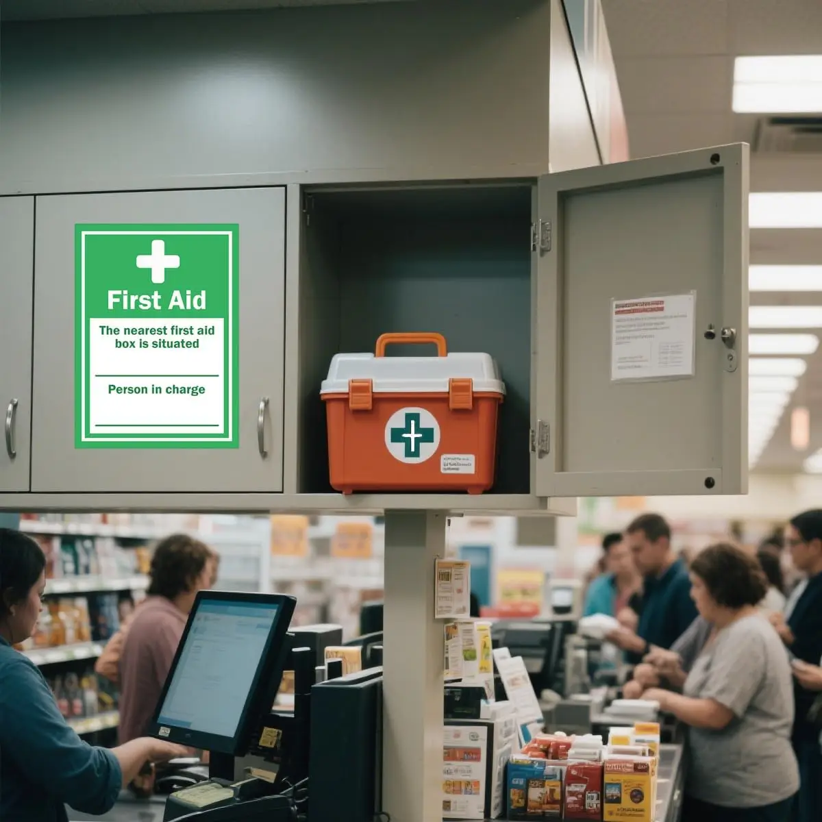8 Pack First Aid Kit Medical Emergency Sign Health and Safety Signage 4 Set Red and Green Medical First Aid Kit Stickers view 4