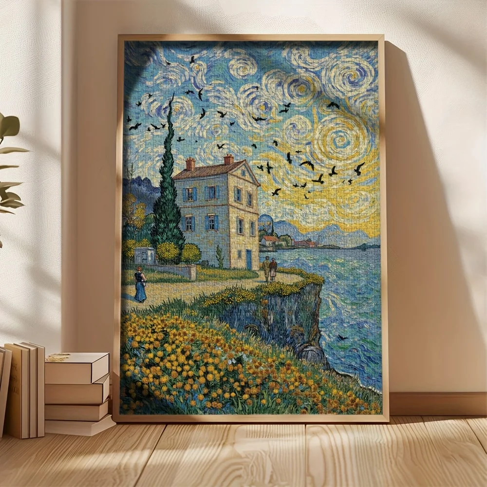 1000pcs Van Gogh Starry Night Puzzle - Large 19.7x29.5 Inch Thick Cardboard with Seamless Edges, Van Gogh's Iconic Reproductio