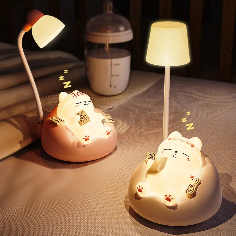 Soft and Cute Sleeping Cat Patting Small Night Light Bedroom Bedside with 3-speed Adjustable Night Eye Protection Light