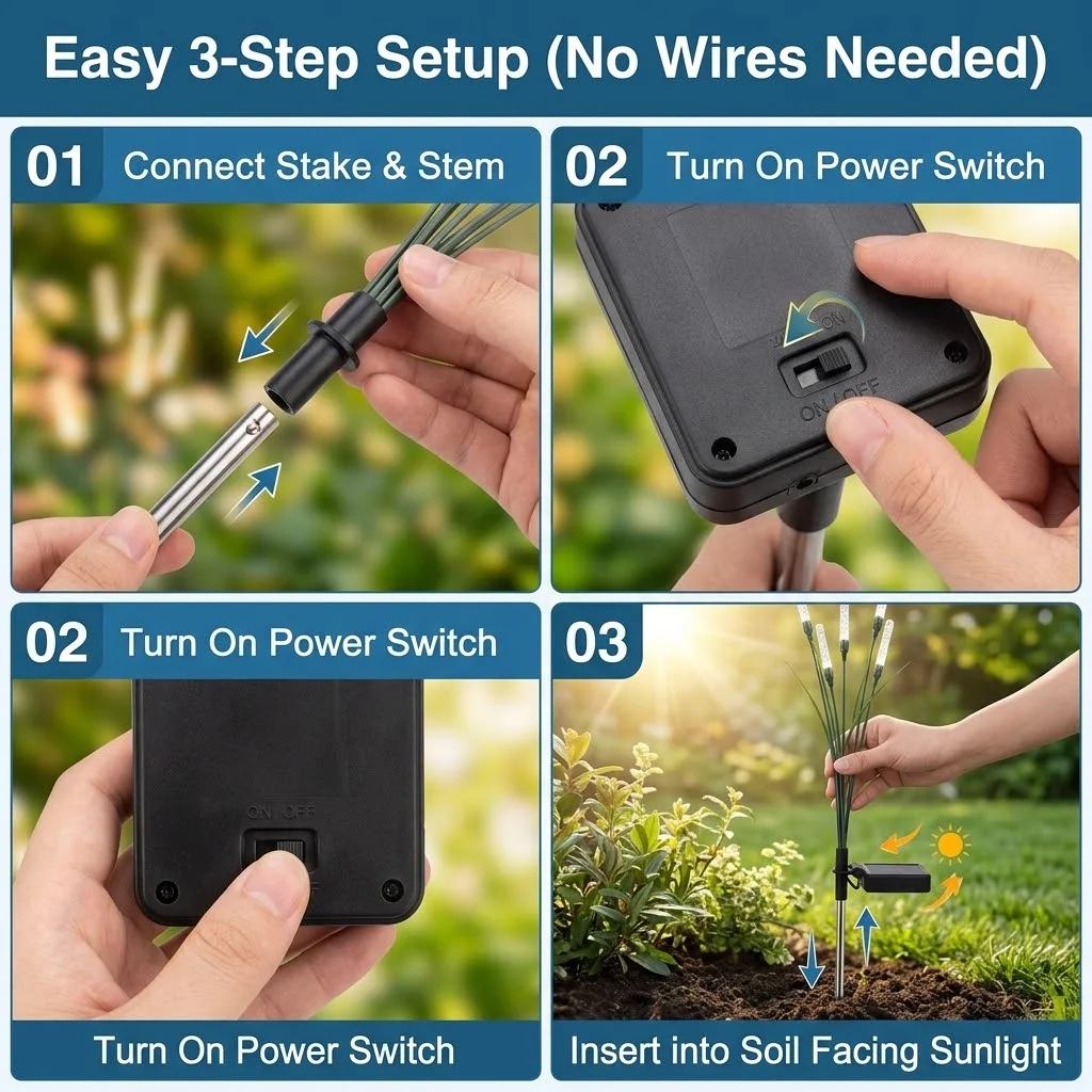 Solar Reed Lights 4 Pack, Tall Solar Pampas Grass Lights for Outdoor, 1000mah Waterproof Solar Garden Lights with Warm Glow, Auto On/Off No Wiring, Patio Yard Path Walkway Decor, Christmas Winter Holiday Garden Decorations - view 6