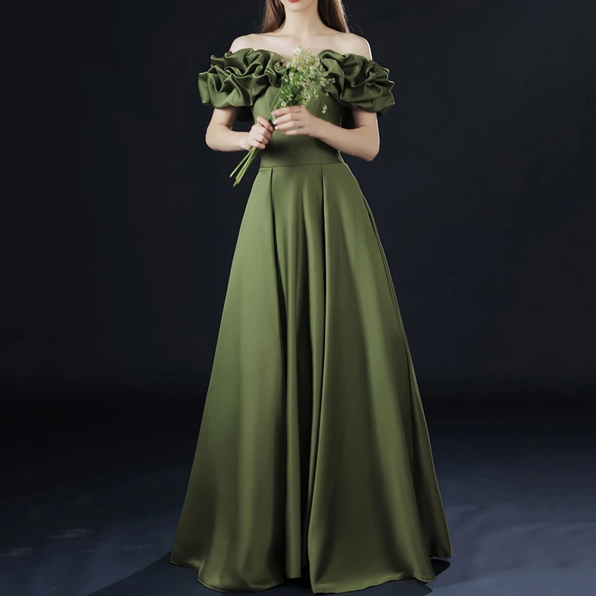 Elegant Green Long Prom Evening Dresses for Women Summer 2023 Sexy Strapless Rose Floral Neck Birthday Party Engagement Dress