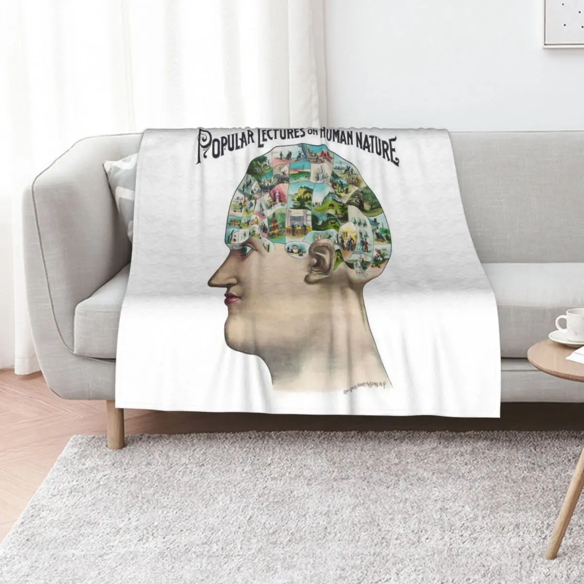Vintage Phrenology Head Humanity Mindmap Illustration Throw Blanket Bed covers Beautifuls blankets ands Nap Blankets