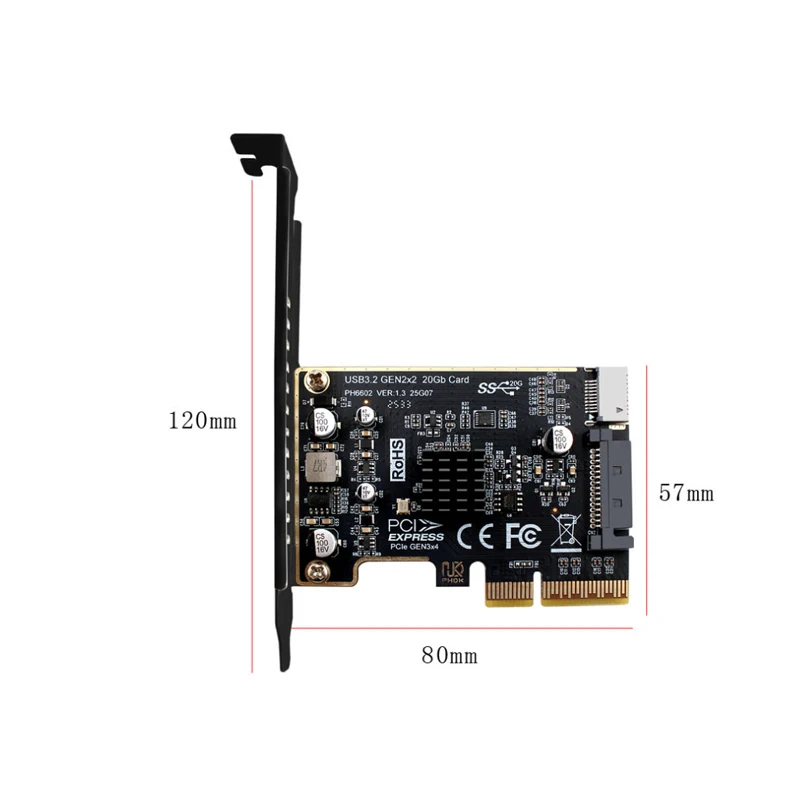 PCIe X4 to USB3 TYPE-E Expansion Card USB3.2 GEN2 20Gbps ASM3242 chip TYPE-C Front Adapter Suitable for Desktop Computers