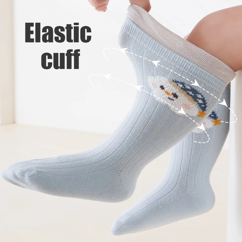 Soft High Knee Baby Socks Cute Cartoon Toddler Socks Ruffle Cuff Long Tube Socks for Infant Newborn Daily Wear