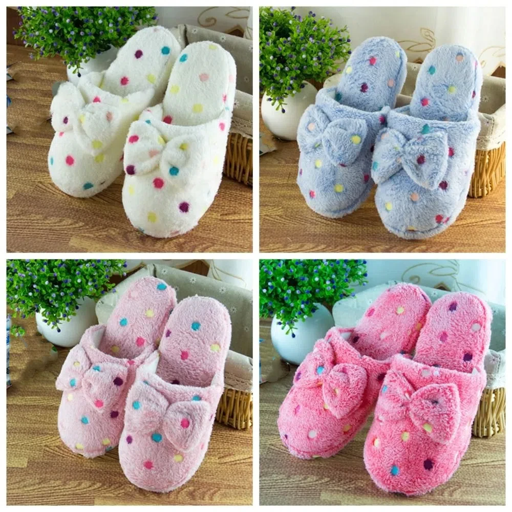

Anti Slip Colorful Dots Plush Slippers Warm Fur Round Dot Winter Fluffy Slippers Soft Warm Cartoon Home Slippers Shoes Bedroom
