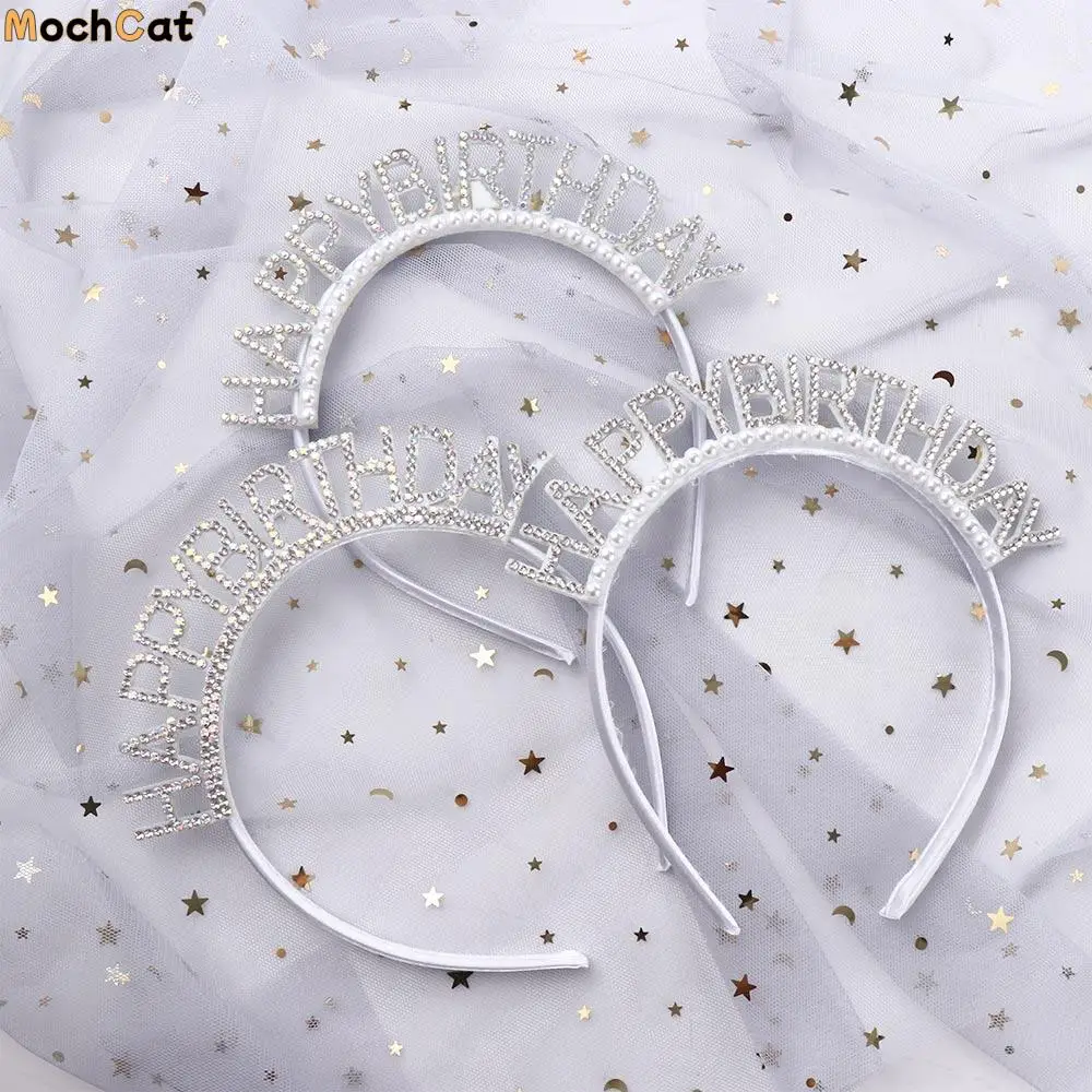 Letter Pearl Birthday Gift Birthday Decoration Rhinestone Crown Female Jewelry Birthday Hair Hoop Happy Birthday Headband