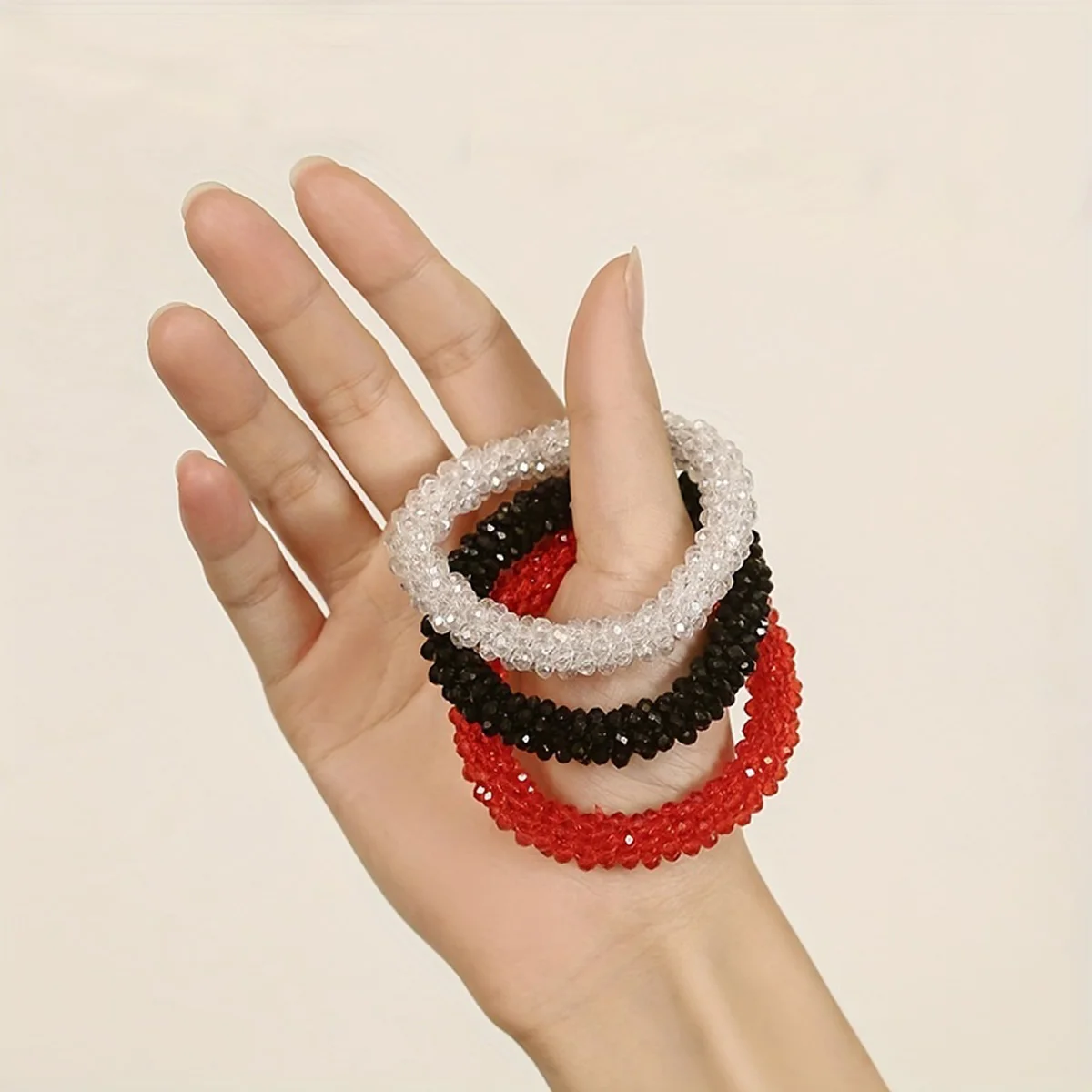 Korean Crystal Color Leather Band Fashion Scrunchie Ponytail Exquisite Beaded Bracelet Dual-use Headwear Tie Hair Accessories