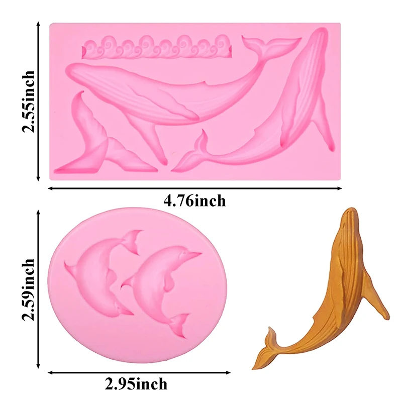 Whale Dolphin Silicone Fondant Mold Ocean Waves Fishtail Mermaid Tail Epoxy Resin Mould For Cake Deocartion Cupcake Topper Craft