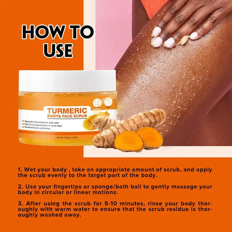 Turmeric Scrub 150g Skin Lightening Exfoliator Face and Body Scrub Remove dead skin Deep Cleansing Bikini scrub for Dark Inner