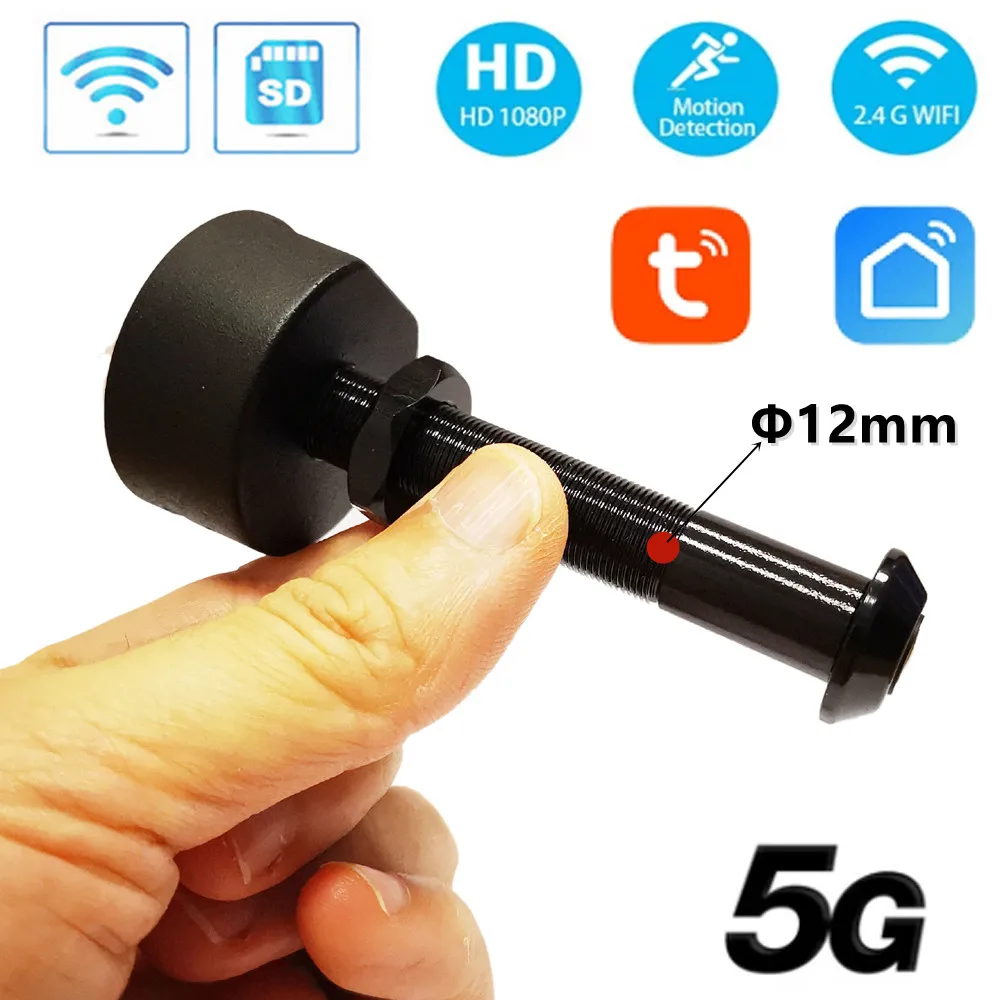 Tuya 12mm Diamater Smallest 1080P Mini Wifi Door Eye Camera Hole Wide Angle FishEye Lens 155 Degree Peephole Audio P2P Onvif