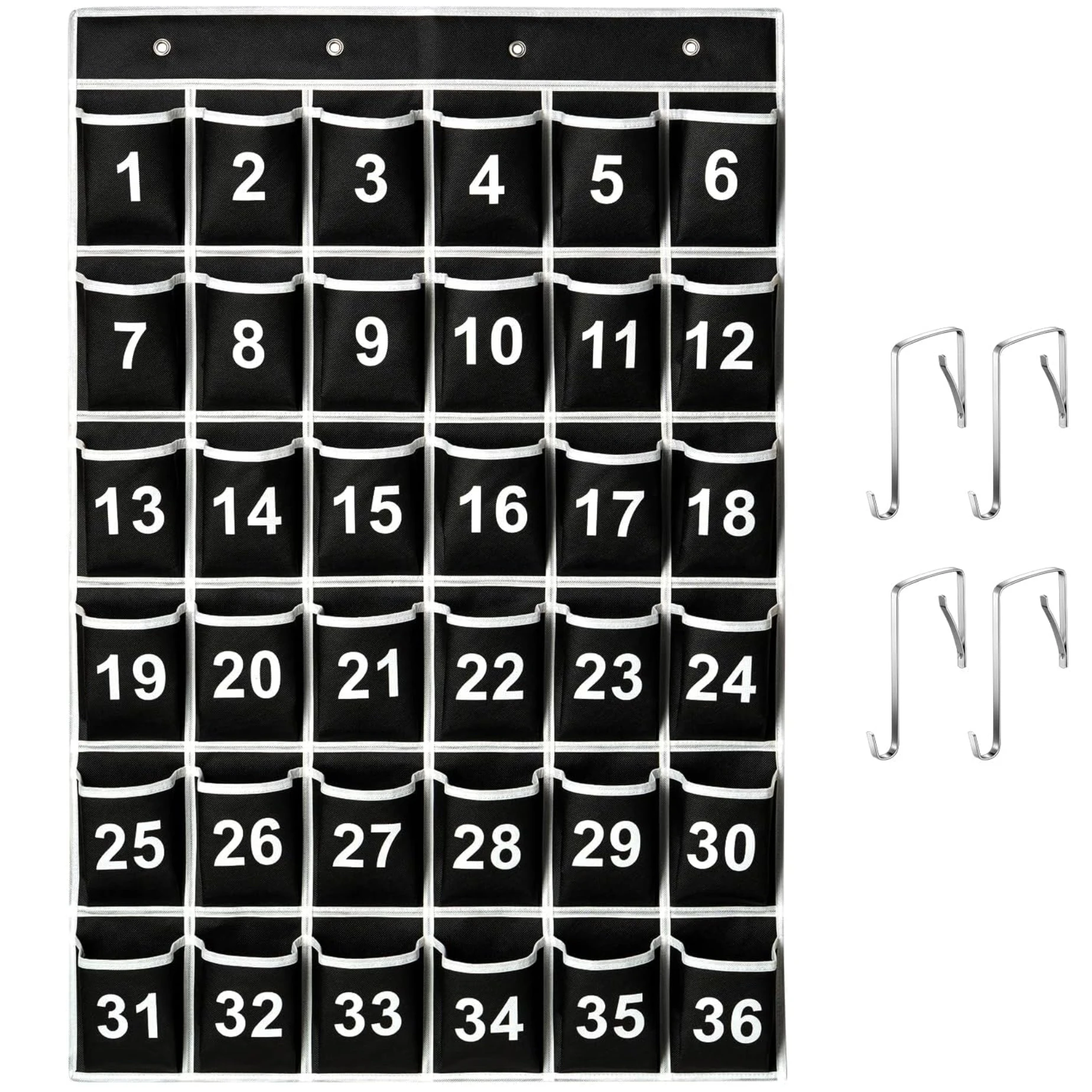 36-facher Handy- und Taschenrechner-Aufbewahrungsorganisator, Wandtafel zum Aufhängen, Klassenzimmer-Türhaken, nummerierte Taschen für Schulbedarf