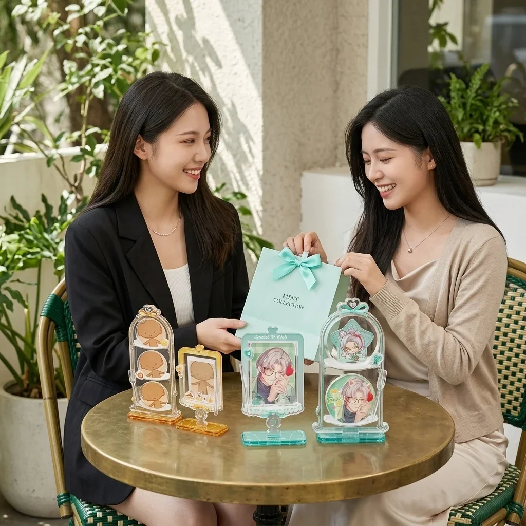 3 Pack Acrylic Button and Photocard Display Stand Sweet Tea Time for 58 75mm and 3 5 Inch Anime Kpop Table Decor