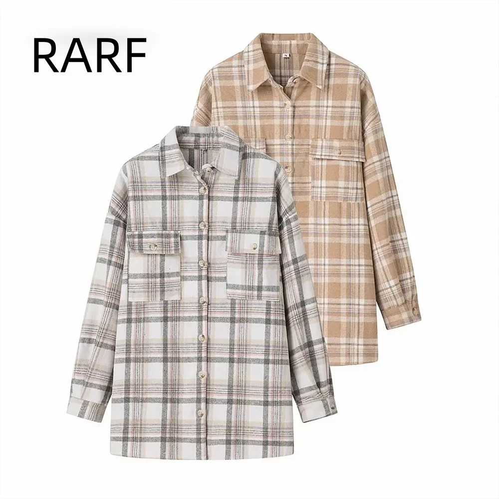 Women's clothing 2024 winter fashion versatile lapel long sleeved loose casual slimming plaid shirt