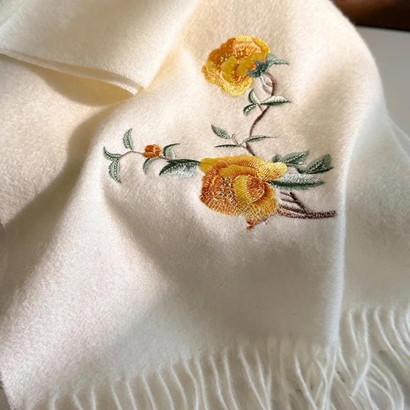 純毛スカーフ蘇州刺繍高級感のある女性用カシミヤショール秋冬ママのウールスカーフ中国風花柄