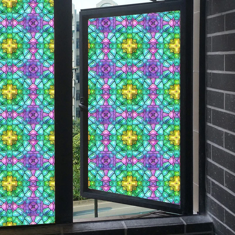 

Retro Geometric Pattern Glass Film Translucent Self-Adhesive Stained Window Sticker Home Bathroom Decor Art Privacy Film