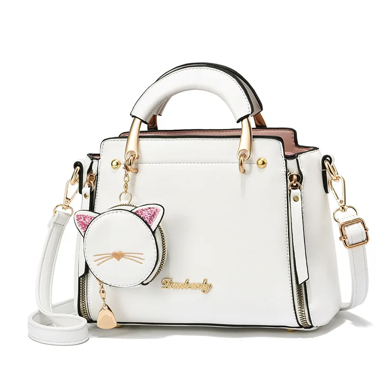 Bolso de mensajero de hombro para mujer, bolso de moda versátil, adorno de gato, 25x10x19cm, Haifei