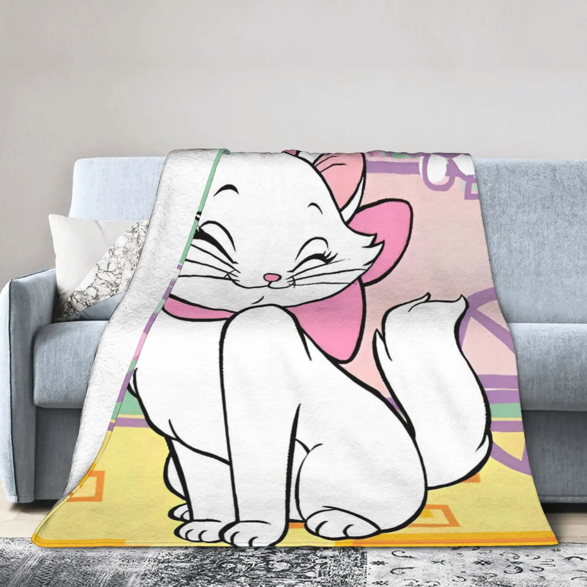 

Флисовые одеяла Marie Cat, милые одеяла с мультяшным котом для дома, спальни, мягкие постельные принадлежности, пледы,