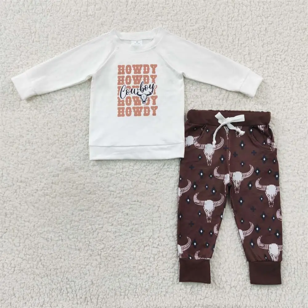 

Wholesale Children Pocket Cow Print Pants Set Baby Boy Clothing Toddler Western Kids Long Sleeves Howdy Pullover Shirts Outfit