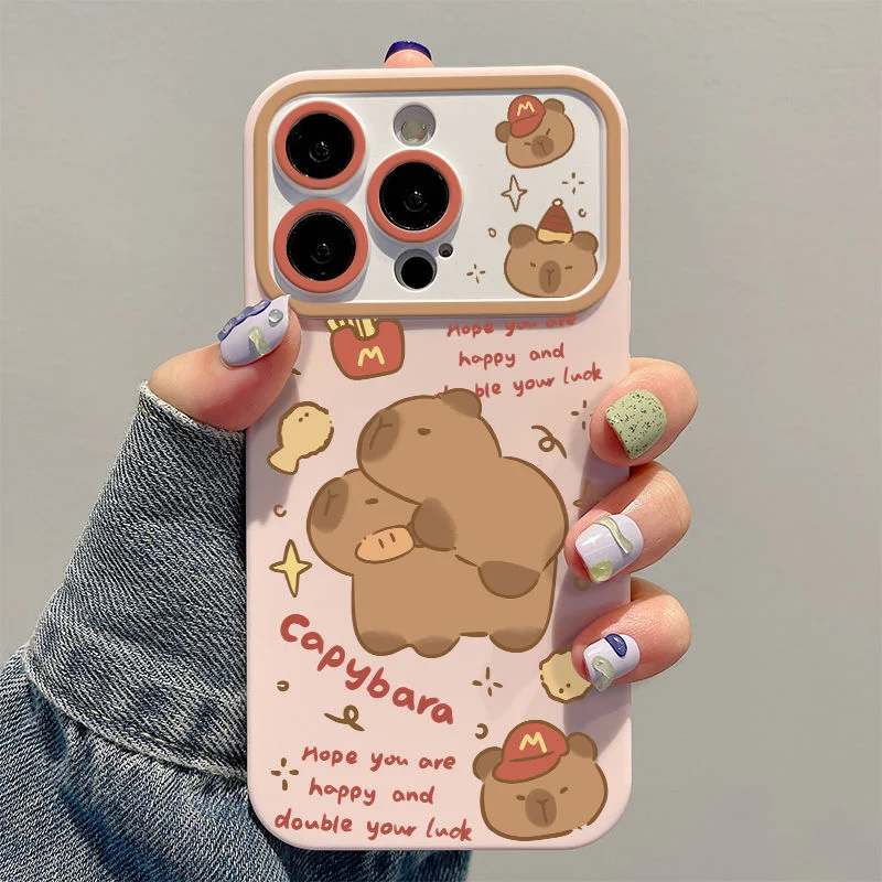 Lazy Comfortable Capybara Phone Case For iPhone Case 16 15 14 13 12 11 Pro XR XS Max 7 8 Plus Soft Phone Y2K Girl Pink Cover