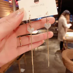 South Korea East Gate New Temperament Zircon Love Tassel Earrings Super Fairy Personality Simple Long Versatile Ear Nail Female