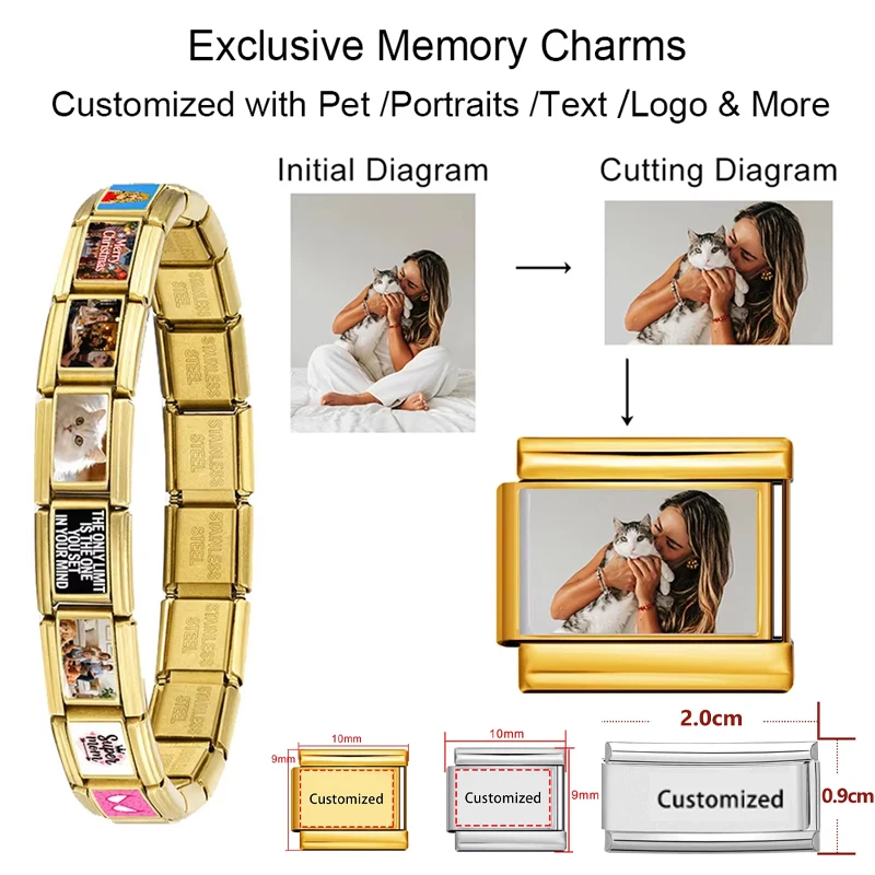Customized Personalization Imagine Picture Italian Charm Link Fit 9mm Width Stainless Steel Bracelet DIY Making Beads Jewelry - view 2
