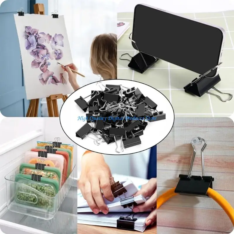U2JE 24Pcs Stainless Steel Foldback Clip Long Tail Clip Heavy Duty Paper Clamp for Food Bag Photo File Receipt Drawing Board