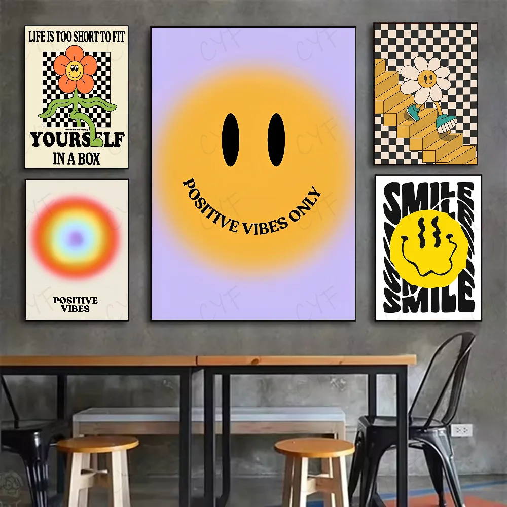 Abstract Colorful Danish Smiley Pastel Poster HD art sticky wall waterproof home living room bedroom bar aesthetic decoration