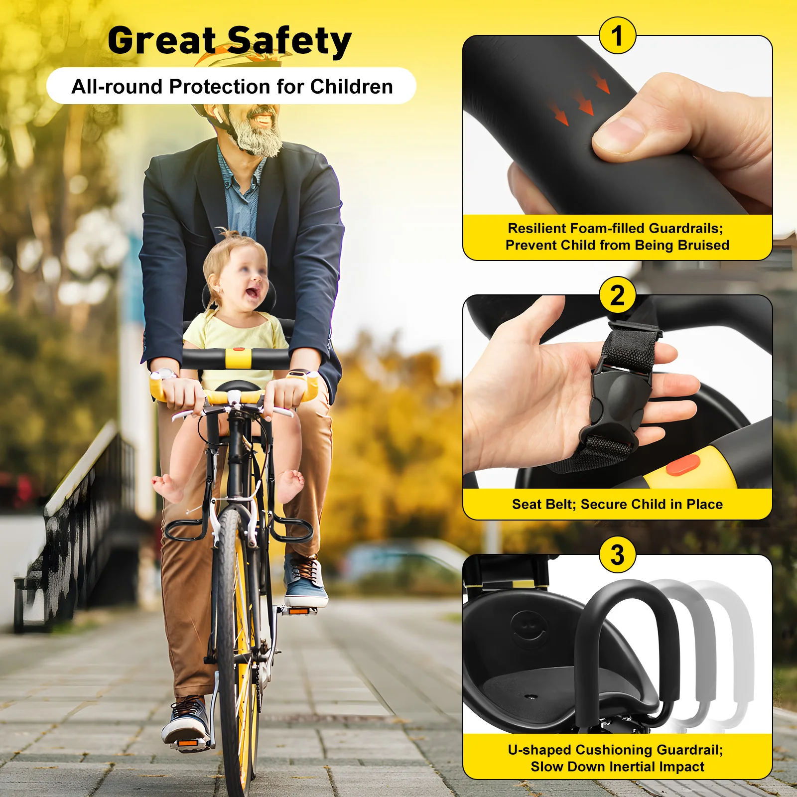 Asiento portátil de seguridad para bicicleta de bebé, soporte frontal para silla de bicicleta para niños pequeños